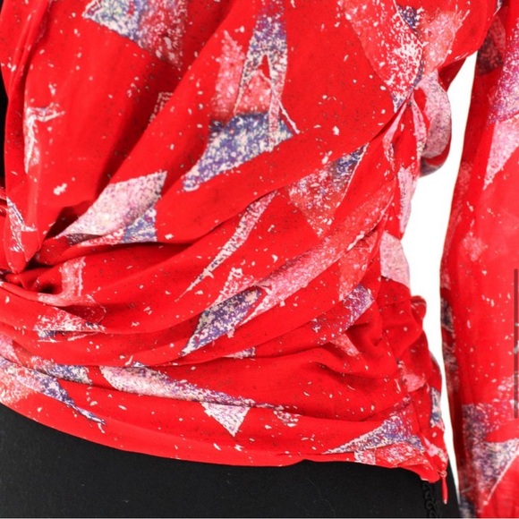IRO Silk Red Geometrical Washable Silk Blouse - Picture 5 of 6